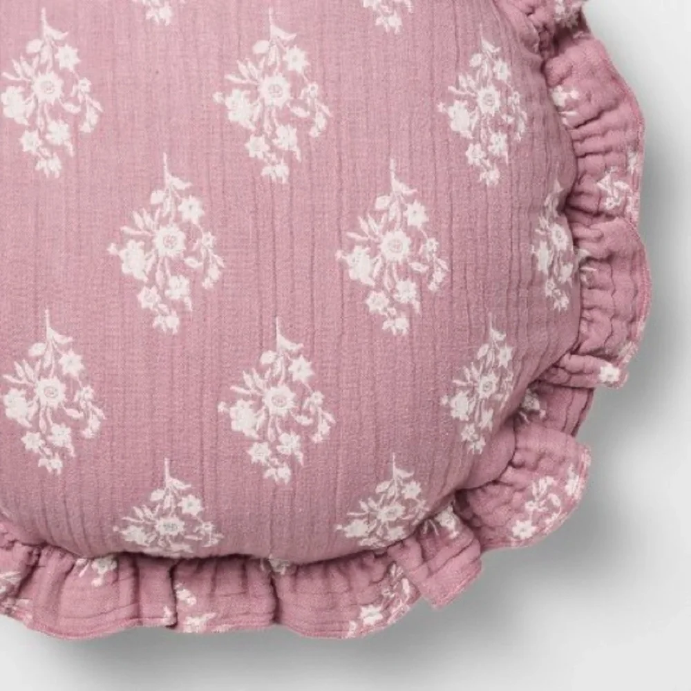 NWT | Round Ruffle Floral Jacquard Pillow Purple/Cream -  Studio McGee